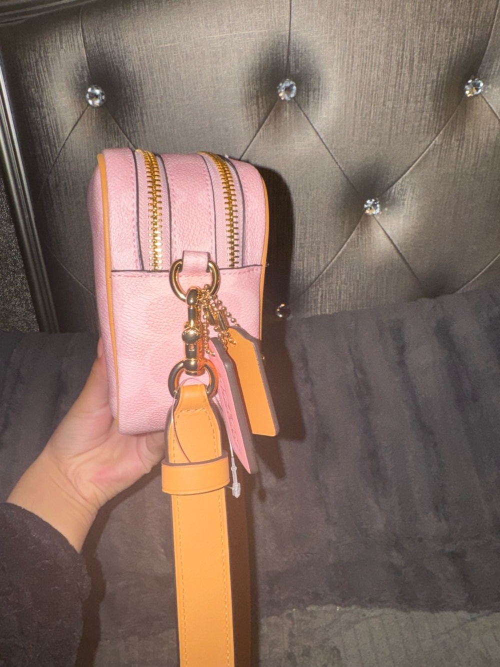Coach powder pink Mini Carey Crossbody Bag In Signature Canvas With Charms - Picture 3 of 4